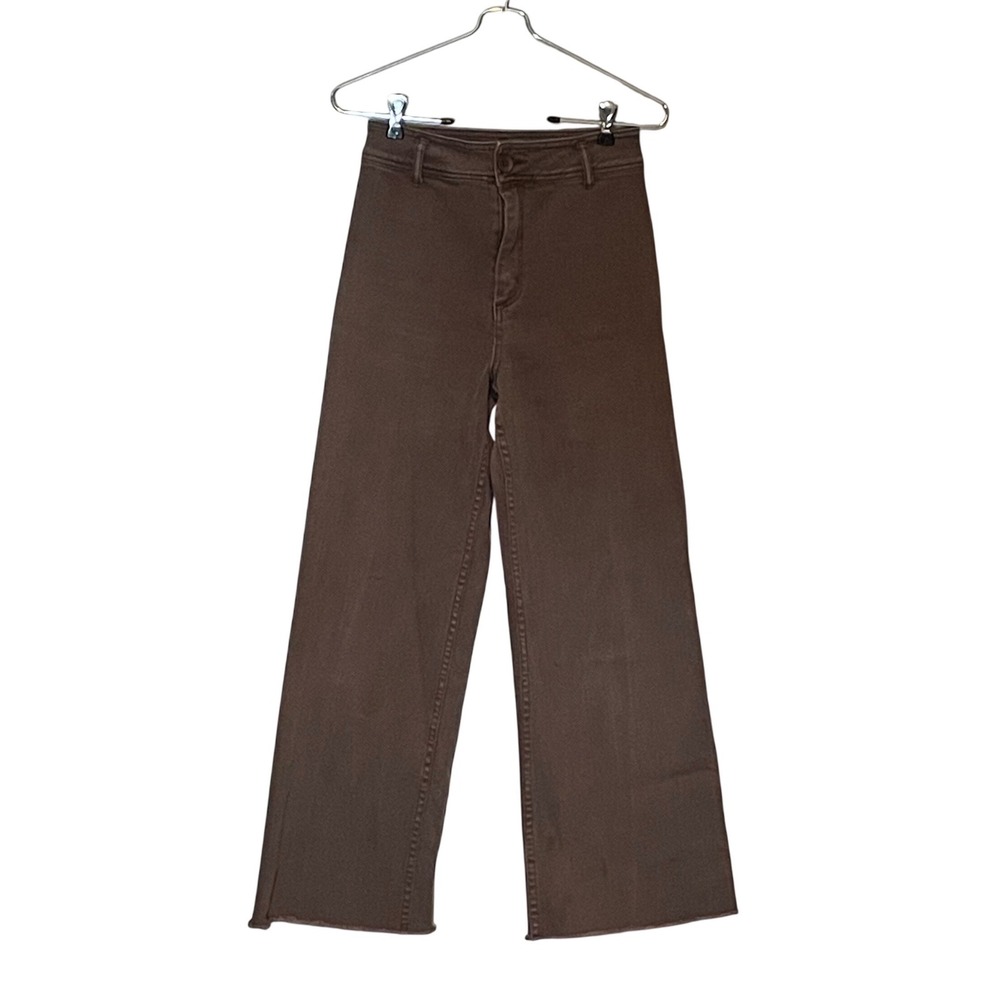 Miou Muse Brown High Waisted Wide Leg Raw Hem Pants Size Medium Coastal Granola